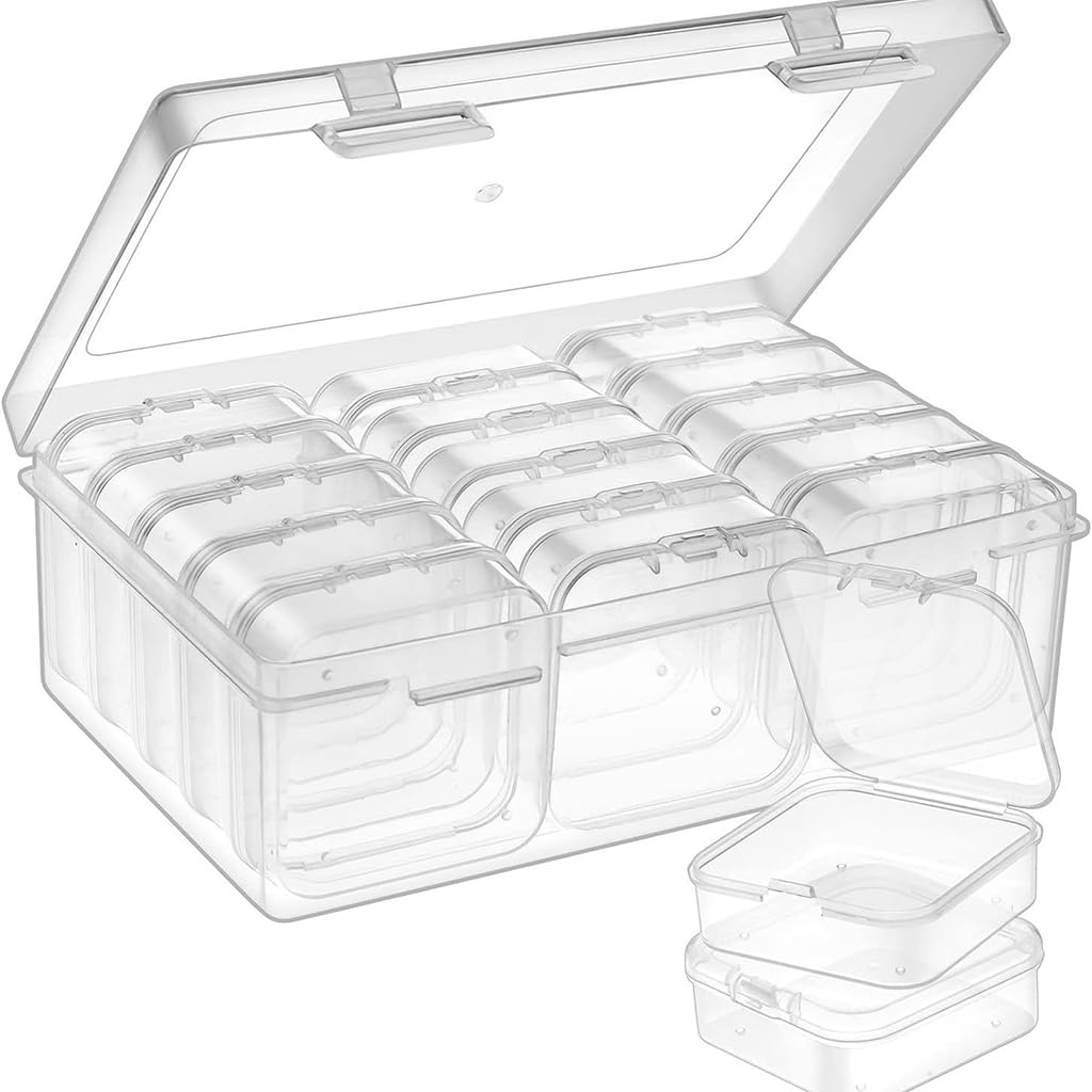 HASTHIP 15 Pcs Transparent Jewelry Organizer Box Set, Plastic Storage Cases for Earrings, Ear Studs, Rings, Necklace, Multi Purpose Small Storage Case for DIY Crafting, Beading, Diamond Painting HASTHIP 15 Pcs Transparent Jewelry Organizer Box Set, Plastic Storage Cases for Earrings, Ear Studs, Rings, Necklace, Multi Purpose Small Storage Case for DIY Crafting, Beading, Diamond Painting